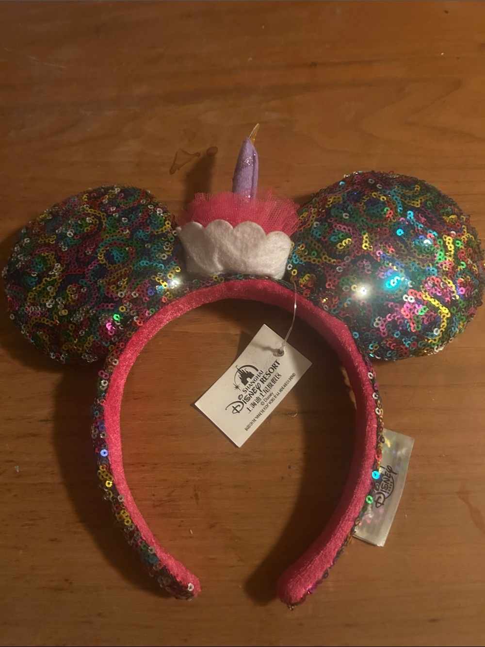 Disney Pink Sequin Birthday Unicorn Minnie Headband with Multicolor Ears w/Tags